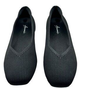 Arromic Black Knit Square Toed Ballet‎ Slip On Flats 7 Shoes Flexible Stretch